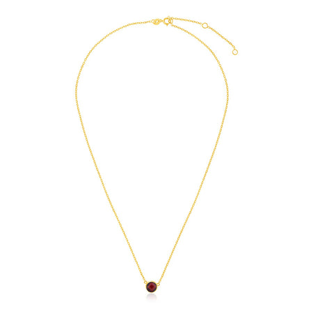 14k Yellow Gold 17 inch Necklace with Round Garnet