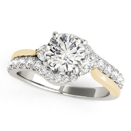 (1 1/2 cttw) Round Bypass Diamond Engagement Ring - 14k White And Yellow Gold