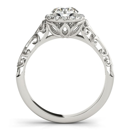 (5/8 cttw) Halo Antique Style Round Diamond Engagement Ring - 14k White Gold