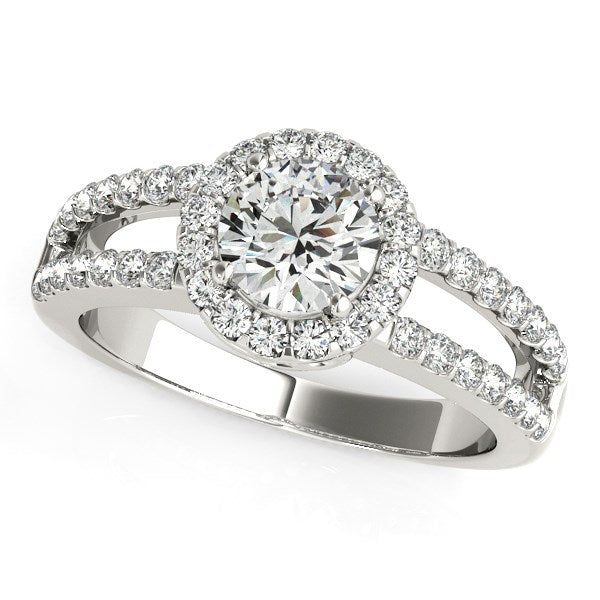 (7/8 cttw) Round Diamond Split Shank Design Engagement Ring - 14k White Gold