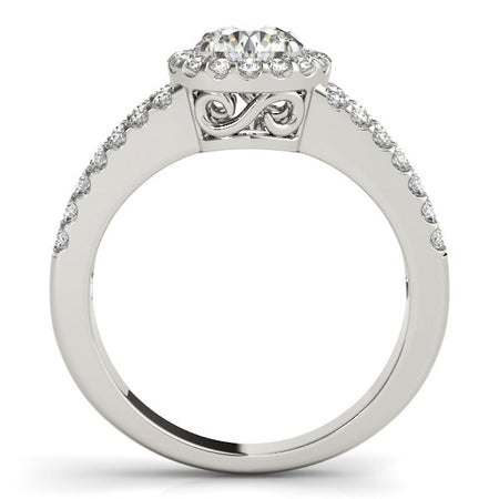 (7/8 cttw) Round Diamond Split Shank Design Engagement Ring - 14k White Gold