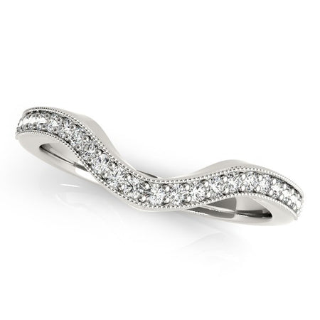 (1/5 cttw) Milgrained Border Curved Diamond Wedding Band - 14k White Gold