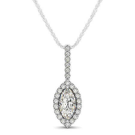 Marquis Shape Diamond Halo Pendant in 14k White Gold (2/3 cttw)