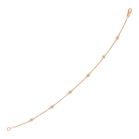 7 inch Bracelet W/ Diamond Stations - 14k Rose Gold