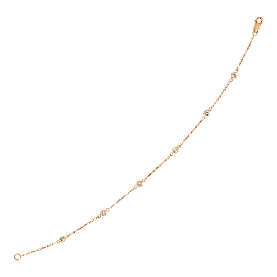 7 inch Bracelet W/ Diamond Stations - 14k Rose Gold