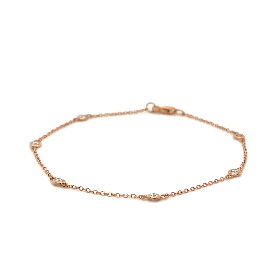 7 inch Bracelet W/ Diamond Stations - 14k Rose Gold