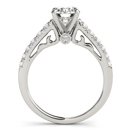 (1 3/8 cttw) Scalloped Single Row Band Diamond Engagement Ring - 14k White Gold