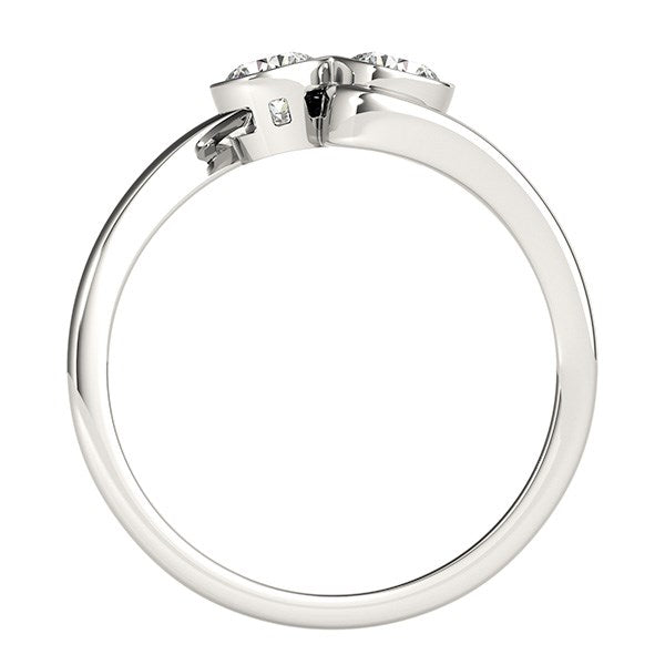 (1/2 cttw) Bezel Set Curved Band Two Stone Diamond Ring - 14k White Gold