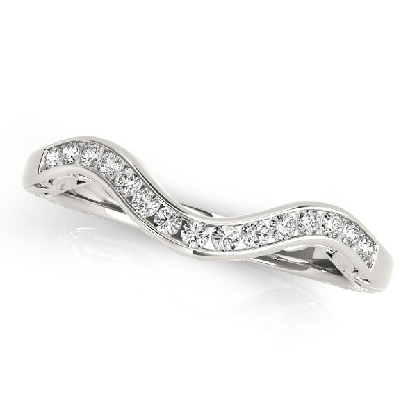 (1/10 cttw) Curved Diamond Wedding Ring - 14k White Gold