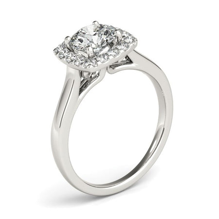 (1 1/3 cttw) Square Shape Border Diamond Engagement Ring - 14k White Gold