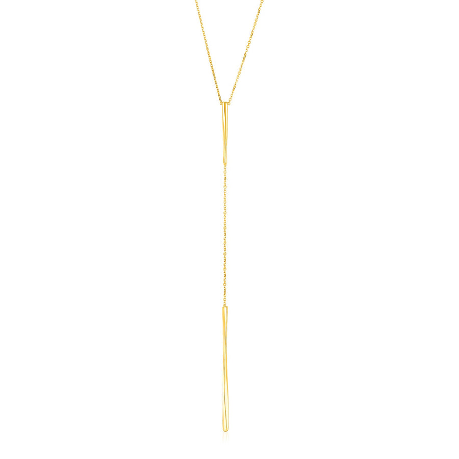 14k Yellow Gold Lariat Necklace with Polished Twisted Bars