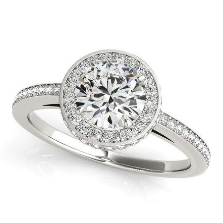 (1 1/2 cttw) Round Diamond Engagement Ring W/ Pave Set Halo -  14k White Gold