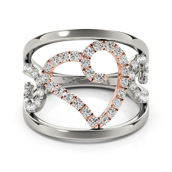 (1/4 cttw) Heart Motif Filigree Style Diamond Ring - 14k White And Rose Gold