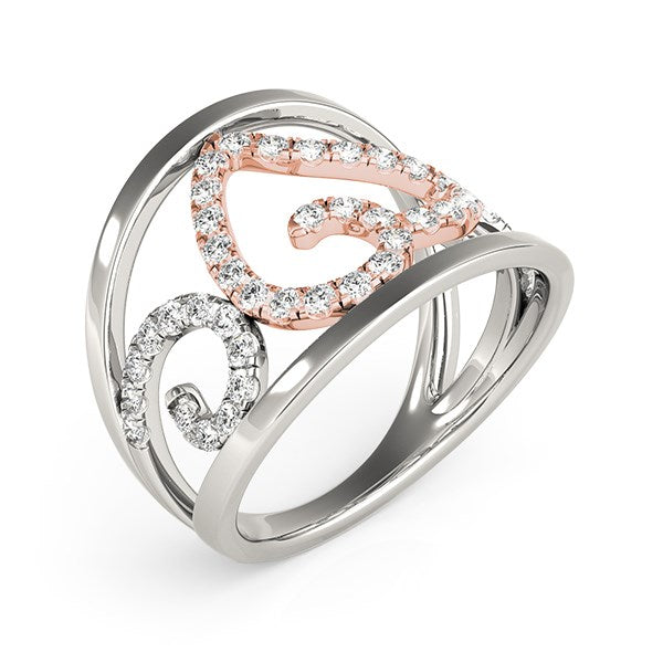 (1/4 cttw) Heart Motif Filigree Style Diamond Ring - 14k White And Rose Gold