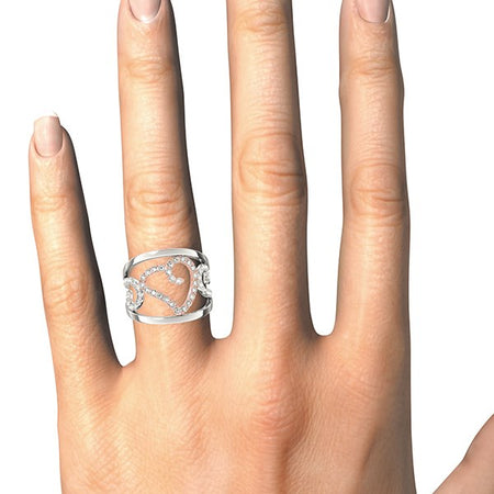 (1/4 cttw) Heart Motif Filigree Style Diamond Ring - 14k White And Rose Gold