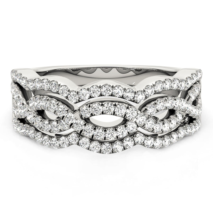 (5/8 cttw) Diamond Studded Ring W/ Four Curves - 14k White Gold