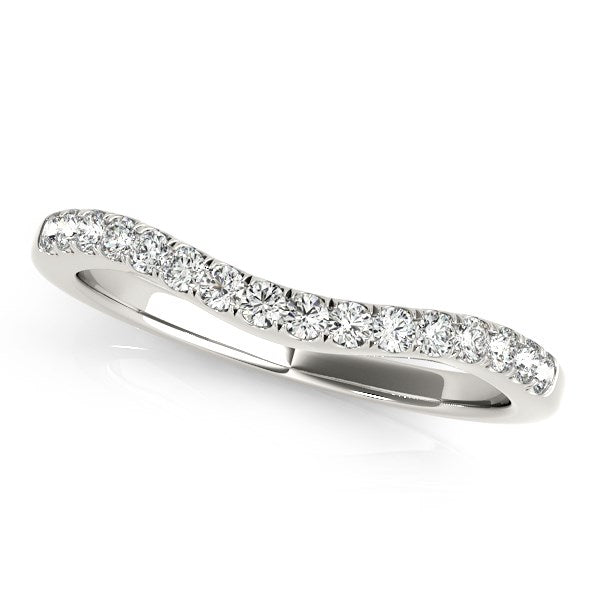 (1/5 cttw) Curvy Style Pave Set Diamond Wedding Band - 14k White Gold