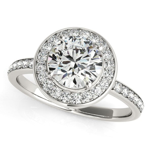 (1 1/2 cttw) Round Halo Diamond Engagement Ring - 14k White Gold