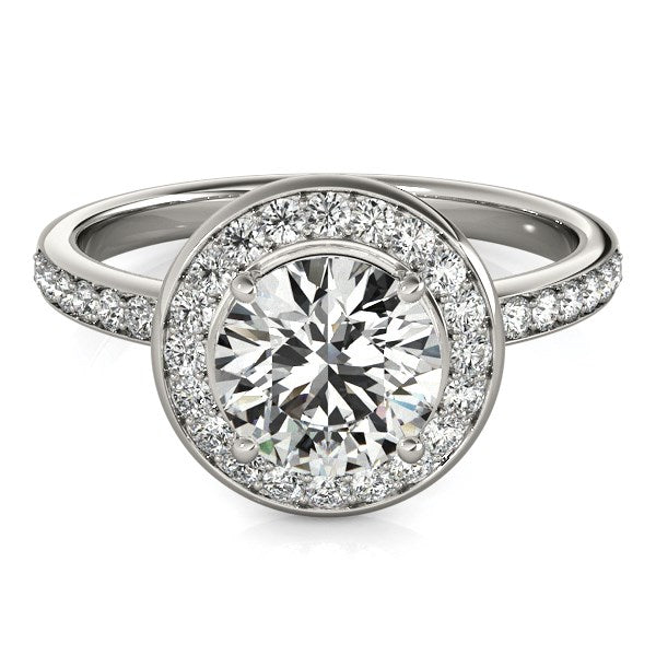 (1 1/2 cttw) Round Halo Diamond Engagement Ring - 14k White Gold