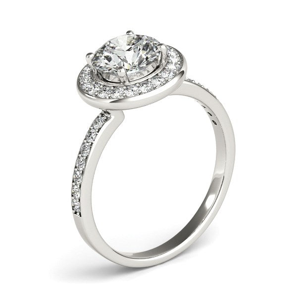 (1 1/2 cttw) Round Halo Diamond Engagement Ring - 14k White Gold