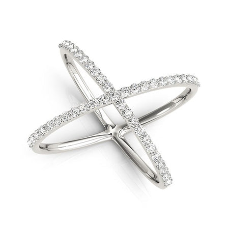 (1/2 cttw) X Style Thin Ring with Diamonds - 14k White Gold