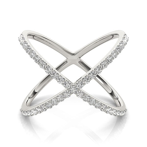 (1/2 cttw) X Style Thin Ring with Diamonds - 14k White Gold