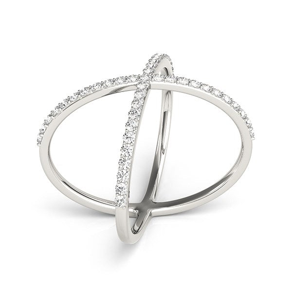 (1/2 cttw) X Style Thin Ring with Diamonds - 14k White Gold