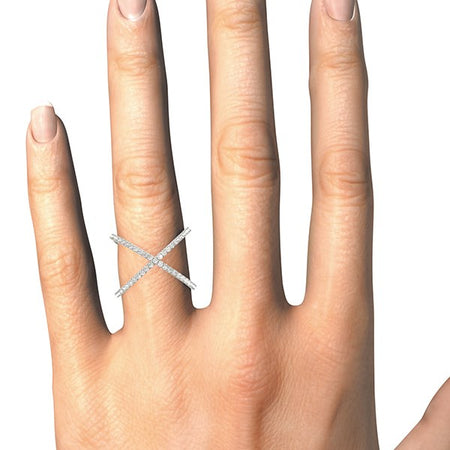 (1/2 cttw) X Style Thin Ring with Diamonds - 14k White Gold