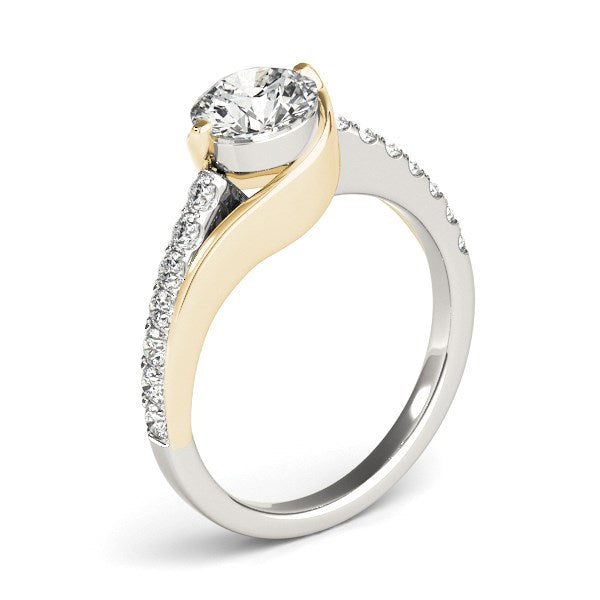 (1 1/4 cttw) Split Shank Style Diamond Engagement Ring - 14k Two Tone Gold