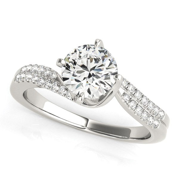 (1 1/8 cttw) Spiral Design Pronged Diamond Engagement Ring - 14k White Gold