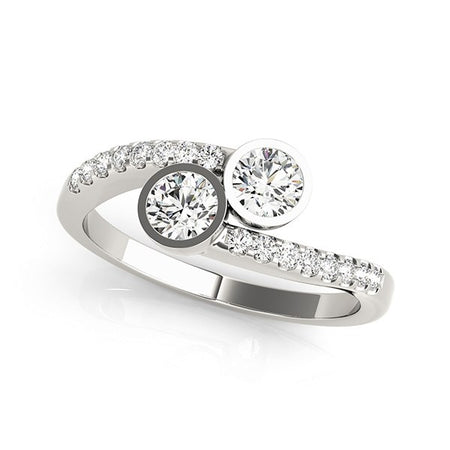 (5/8 cttw) Round Bezel Setting Two Stone Diamond Ring - 14k White Gold