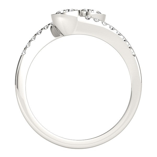 (5/8 cttw) Round Bezel Setting Two Stone Diamond Ring - 14k White Gold