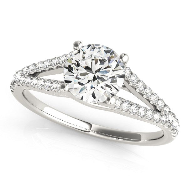 (1 1/8 cttw) Split Shank Round Pronged Diamond Engagement Ring - 14k White Gold