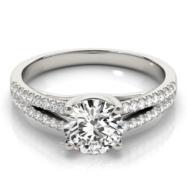 (1 1/8 cttw) Split Shank Round Diamond Engagement Ring - 14k White Gold