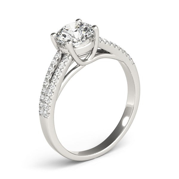 (1 1/8 cttw) Split Shank Round Diamond Engagement Ring - 14k White Gold