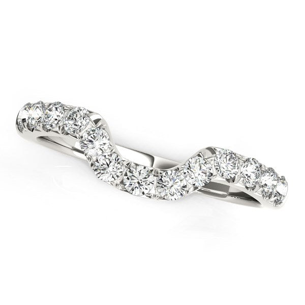 (1/6 cttw) Curved Design Pave Diamond Wedding Ring - 14k White Gold