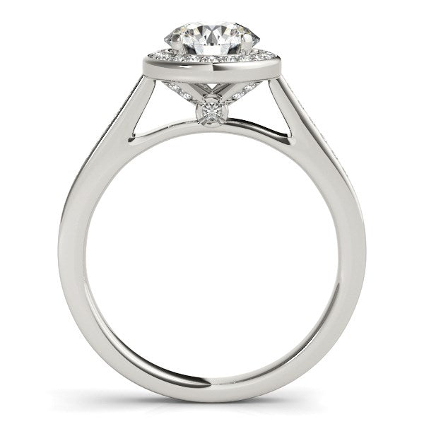 (1 1/4 cttw) Halo Round Diamond Engagement Ring - 14k White Gold