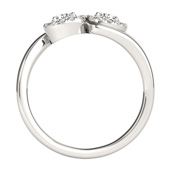 (3/8 cttw) Halo Set Round Two Stone Diamond Ring - 14k White Gold