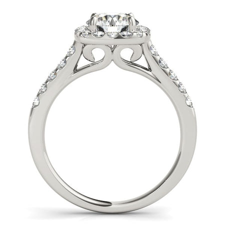 (1 1/2 cttw) Square Shape Halo Diamond Engagement Ring - 14k White Gold