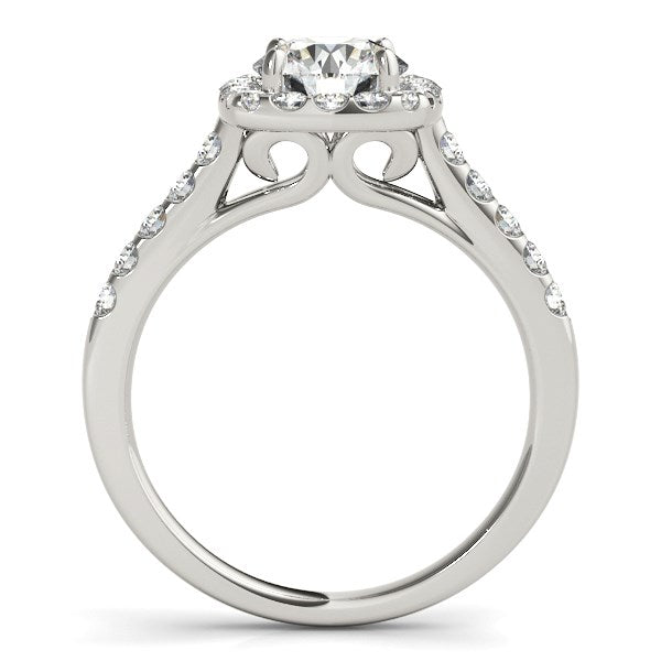 (1 1/2 cttw) Square Shape Halo Diamond Engagement Ring - 14k White Gold