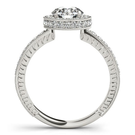 (1 1/2 cttw) Milgrain Border Diamond Pave Engagement Ring - 14k White Gold