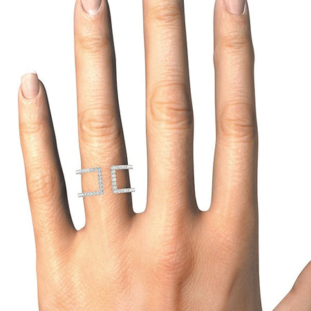 (1/2 cttw) Modern Dual Band Style Diamond Ring - 14k White Gold