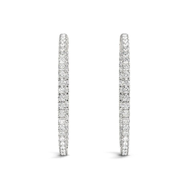 (2 cttw) Diamond Hoop Earrings W/ Shared Prong Setting - 14k White Gold