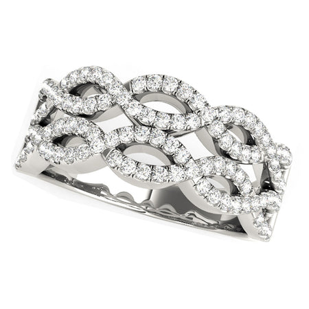 (5/8 cttw) Diamond Studded Double Interlocking Waves Ring - 14k White Gold