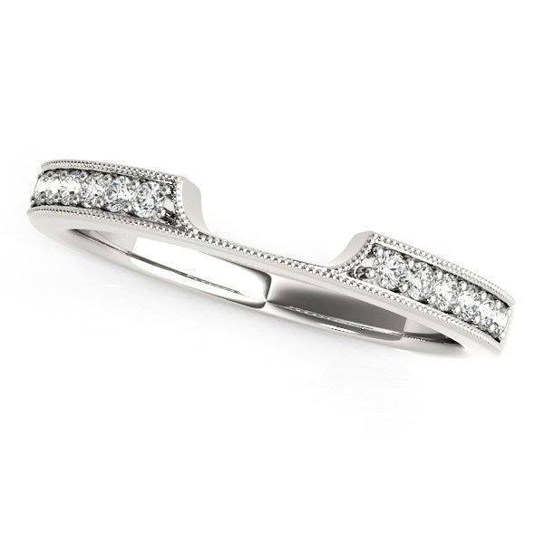 (1/8 cttw) Curved Section Antique Style Diamond Wedding Band -  14k White Gold