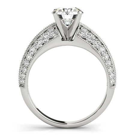 (1 1/2 cttw) Pronged Round Antique Diamond Engagement Ring - 14k White Gold