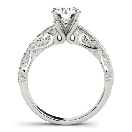 (1 1/8 cttw) Antique Pronged Round Diamond Engagement Ring - 14k White Gold