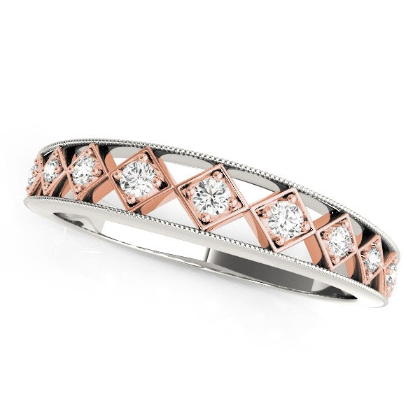(1/10 cttw) Unique Diamond Wedding Band - 14k White Gold And Rose Gold