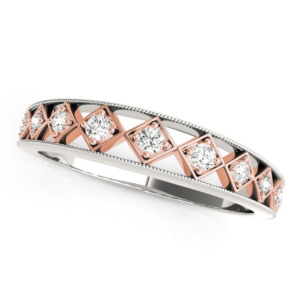 (1/10 cttw) Unique Diamond Wedding Band - 14k White Gold And Rose Gold