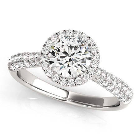 (1 1/3 cttw) Halo Diamond Engagement Ring W/ Pave Band - 14k White Gold